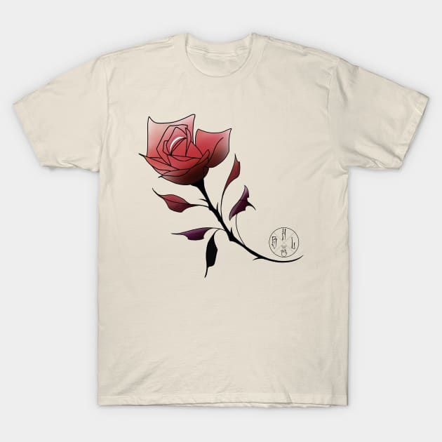 Red neotraditional rose T-Shirt by Blacklinesw9